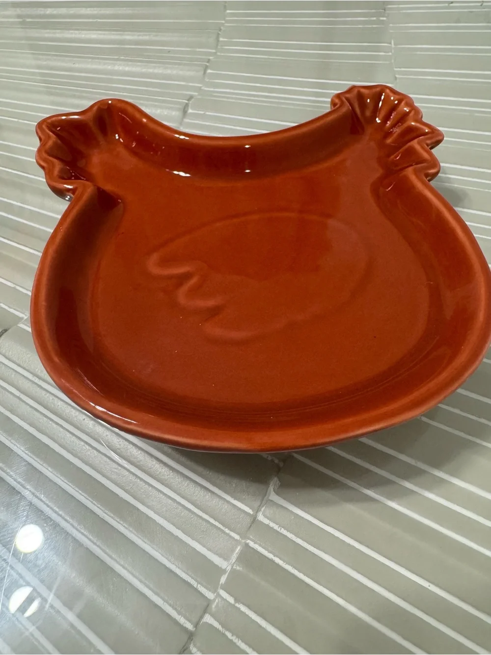 Rust Orange Ceramic Hen-Shaped spoon rest